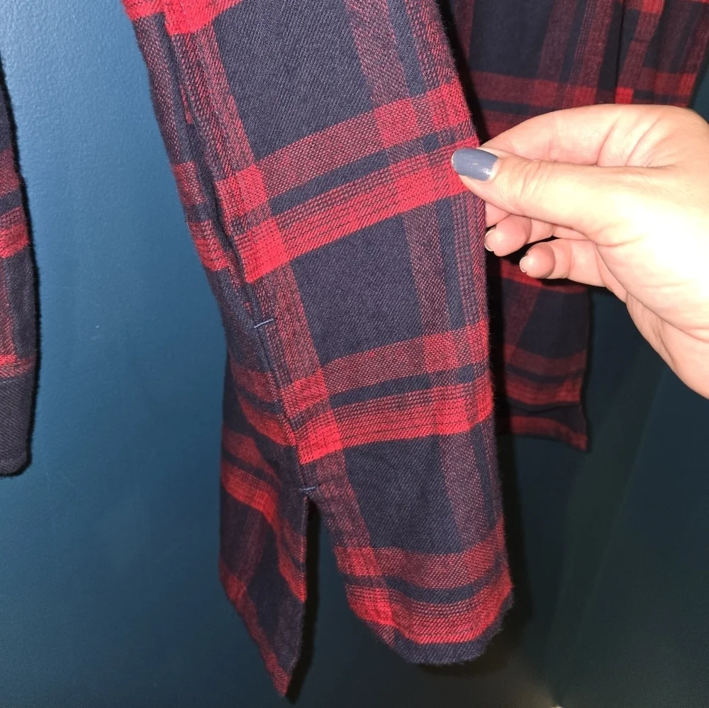 NWT! Forever 21 Navy & Red Plaid Button Down Shirt dress, Size Small, CABINCORE - Picture 9 of 11